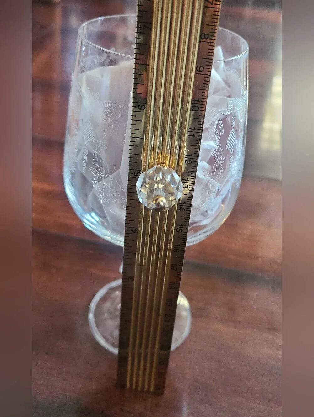 Vintage Import Assoc CASCADE Clear Crystal Wine Glasses Faceted Ball Stem (1)